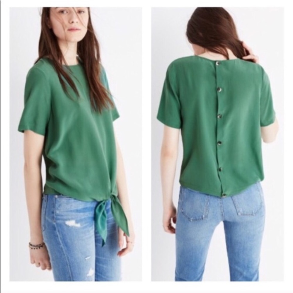 Madewell Silk button back tie tee sz L